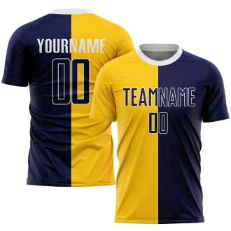 Gold Navy-White Sublimation Split Fashion Custom Soccer Jersey