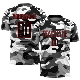Camo Black-Red Sublimation Salute To Service Custom Soccer Jersey