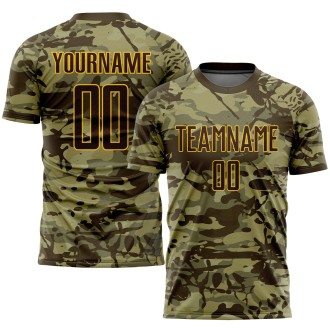 Camo Brown-Gold Sublimation Salute To Service Custom Soccer Jersey