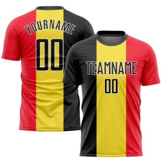 Gold Black Red-White Sublimation Belgian Flag Custom Soccer Jersey