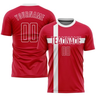 Red Red-White Sublimation Danish Flag Custom Soccer Jersey
