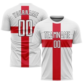 White White Red-Black Sublimation Great Britain Flag Custom Soccer Jer