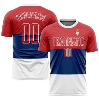 Royal Red-White Sublimation Serbian Flag Custom Soccer Jersey