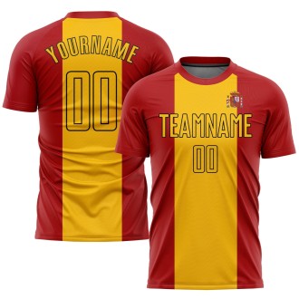 Red Gold-Black Sublimation Spanish Flag Custom Soccer Jersey