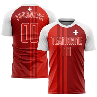 Red Crimson-White Sublimation Swiss Flag Custom Soccer Jersey