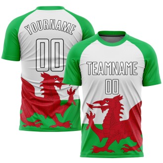 Green White Red-Black Sublimation Welsh Flag Custom Soccer Jersey