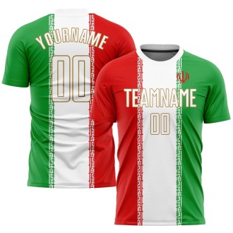 Red White Kelly Green-Old Gold Sublimation Iranian Flag Custom Soccer