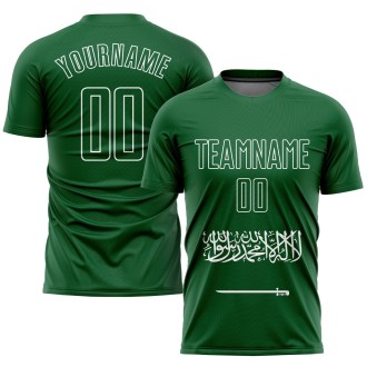 Green Green-White Sublimation Saudi Arabian Flag Custom Soccer Jersey
