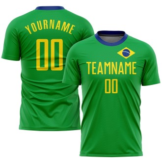 Neon Green Gold-Royal Sublimation Brazilian Flag Custom Soccer Jersey