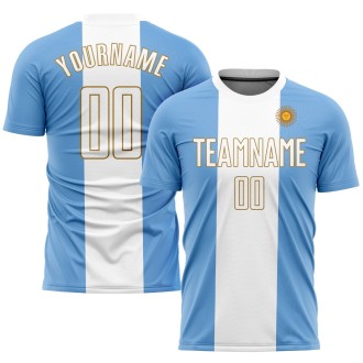 Light Blue White-Old Gold Sublimation Argentinian Flag Custom Soccer J