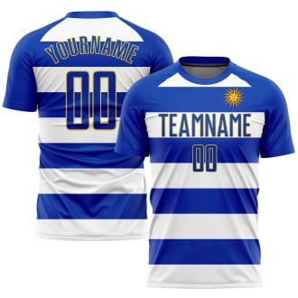 White Royal-Gold Sublimation Uruguayan Flag Custom Soccer Jersey