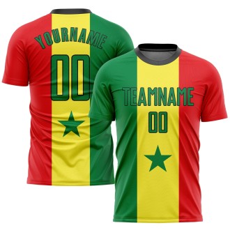 Gold Kelly Green Red-Black Senegalese Flag Custom Soccer Jersey
