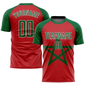 Red Kelly Green-White Sublimation Moroccan Flag Custom Soccer Jersey