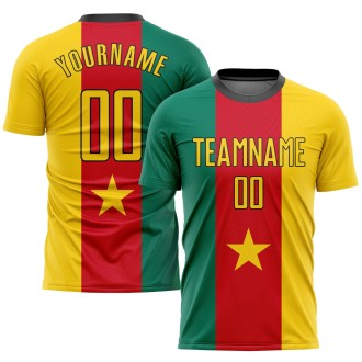 Kelly Green Gold Red-Black Sublimation Cameroonian Flag Custom Soccer