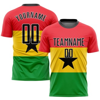 Red Black Gold-Kelly Green Sublimation Ghanaian Flag Custom Soccer Jer