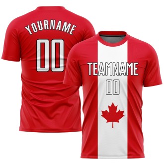 Red White-Black Sublimation Canadian Flag Custom Soccer Jersey