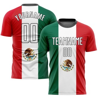 Kelly Green White Red-Black Sublimation Mexican Flag Custom Soccer Jer