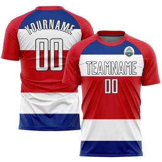 Red White Royal-Black Sublimation Costa Rican Flag Custom Soccer Jerse
