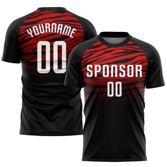 Black White-Red Sublimation Custom Soccer Jersey