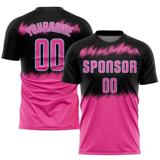 Black Pink-Light Blue Sublimation Custom Soccer Jersey