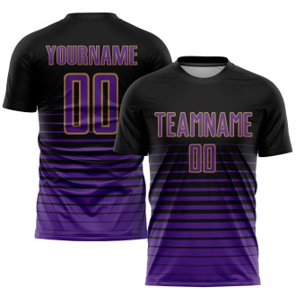 Black Purple-Old Gold Pinstripe Fade Fashion Sublimation Custom Soccer