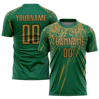 Kelly Green Old Gold-Black Sublimation Custom Soccer Jersey