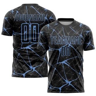 Black Light Blue Sublimation Custom Soccer Jersey