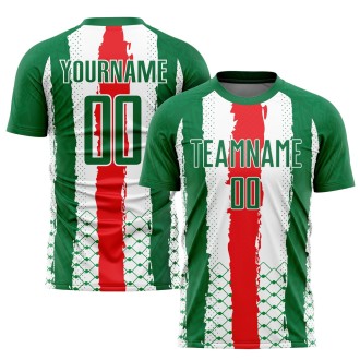 Kelly Green Red-White Sublimation Mexico Custom Soccer Jersey