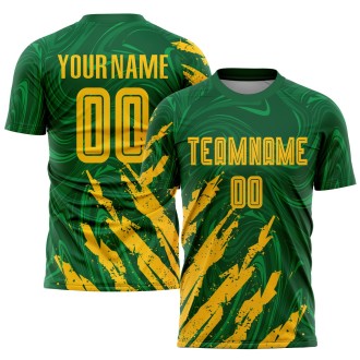 Kelly Green Gold Sublimation Custom Soccer Jersey