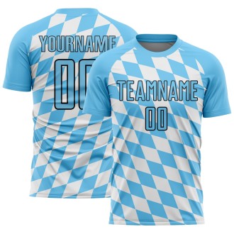 White Sky Blue-Black Bavarian Flag Sublimation Custom Soccer Jersey