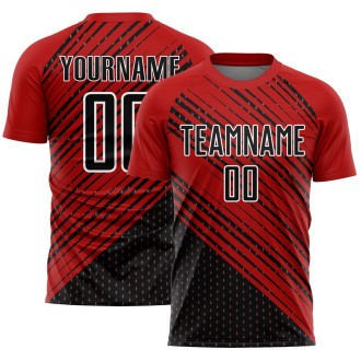 Red Black-White Diagonal Lines Custom Soccer Jersey